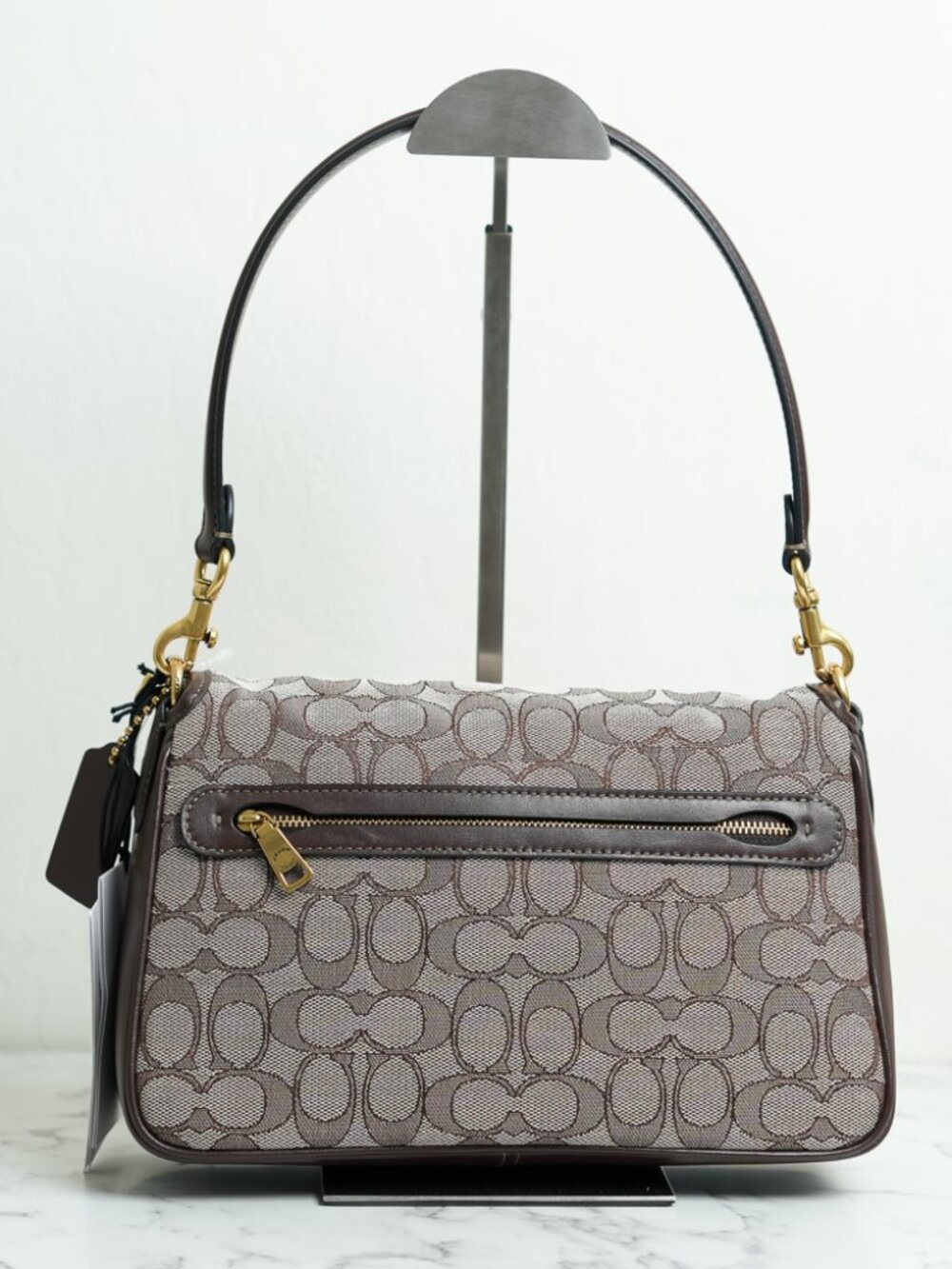 Coach CDT21 Soft Tabby Shoulder Bag Signature Jacquard Brass/Oak Maple Brown NWT - Picture 8 of 15